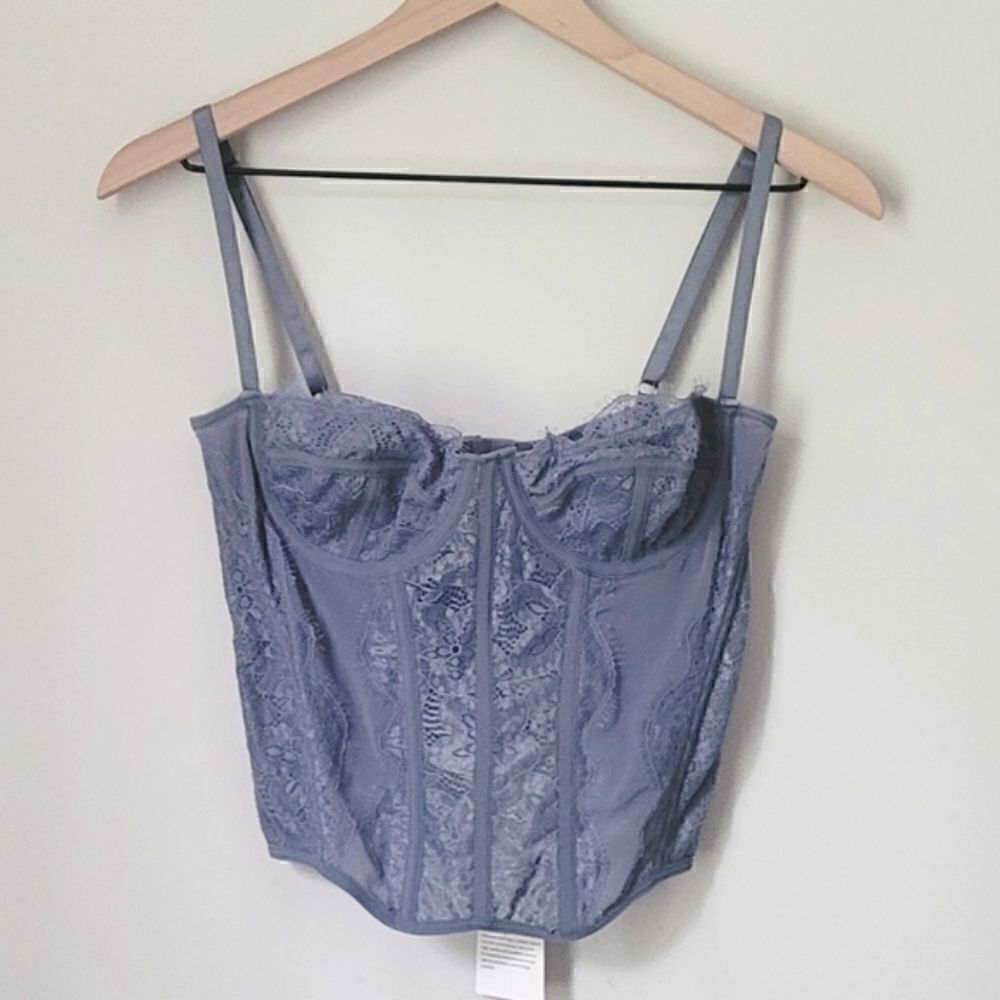 New Dealmore Blue Lace Corset Bodice Size Medium NWT